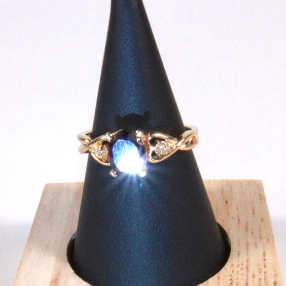 Vintage Gold Tone Ring with a Faux Garnet and Clear Rhinestones - Picture 5 of 7